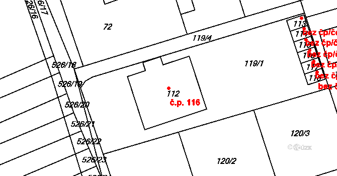Česká 116 na parcele st. 112 v KÚ Česká, Katastrální mapa