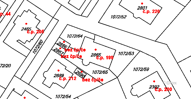 Hamrníky 199, Mariánské Lázně na parcele st. 2865 v KÚ Úšovice, Katastrální mapa