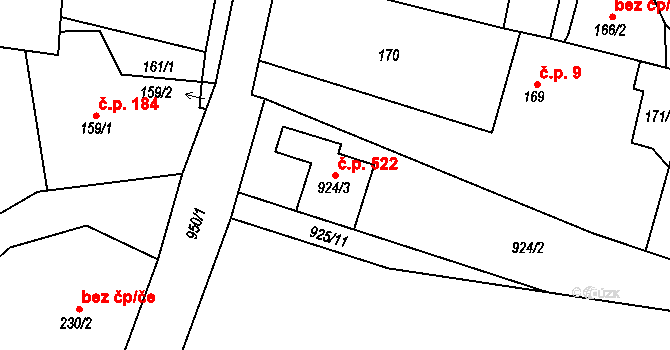 Krmelín 522 na parcele st. 924/3 v KÚ Krmelín, Katastrální mapa