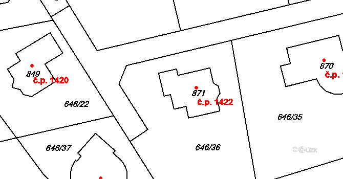 Olešovice 1422, Kamenice na parcele st. 871 v KÚ Ládví, Katastrální mapa