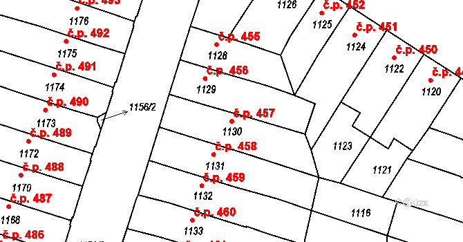 České Budějovice 5 457, České Budějovice na parcele st. 1130 v KÚ České Budějovice 5, Katastrální mapa
