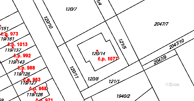Letovice 1077 na parcele st. 120/14 v KÚ Letovice, Katastrální mapa