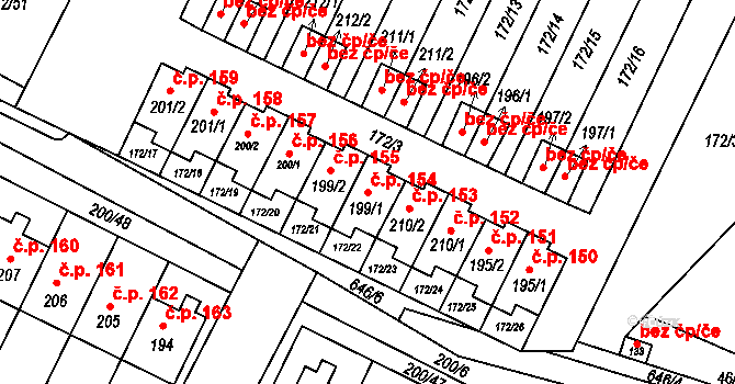 Katusice 154 na parcele st. 199/1 v KÚ Katusice, Katastrální mapa