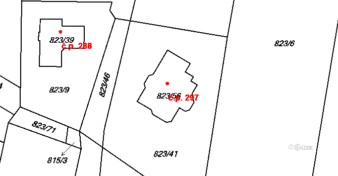 Lípa 297 na parcele st. 823/56 v KÚ Lípa nad Dřevnicí, Katastrální mapa
