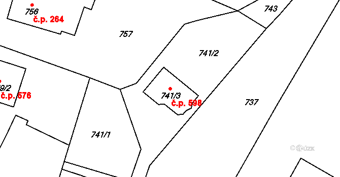 Petrovice u Karviné 598 na parcele st. 741/3 v KÚ Petrovice u Karviné, Katastrální mapa