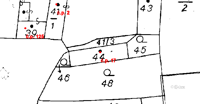 Dolní Sekyřany 17, Heřmanova Huť na parcele st. 44 v KÚ Dolní Sekyřany, Katastrální mapa