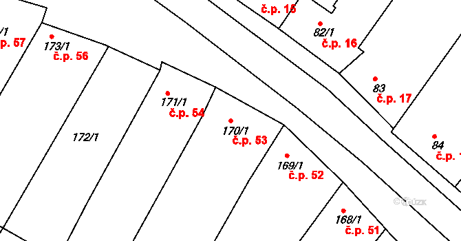 Popice 53, Znojmo na parcele st. 170/1 v KÚ Popice u Znojma, Katastrální mapa