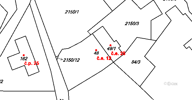 Boučí 12, Dolní Nivy na parcele st. 48 v KÚ Boučí, Katastrální mapa