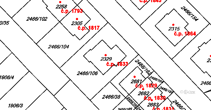 Tišnov 1833 na parcele st. 2329 v KÚ Tišnov, Katastrální mapa
