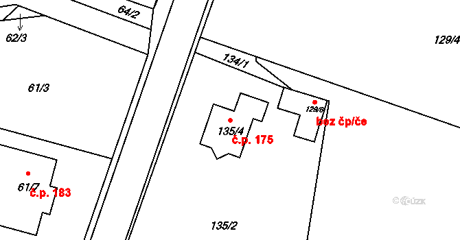 Velíková 175, Zlín na parcele st. 135/4 v KÚ Velíková, Katastrální mapa
