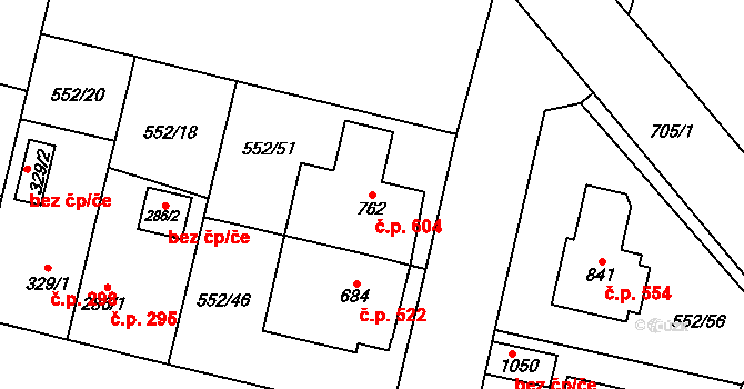 Líbeznice 604 na parcele st. 762 v KÚ Líbeznice, Katastrální mapa
