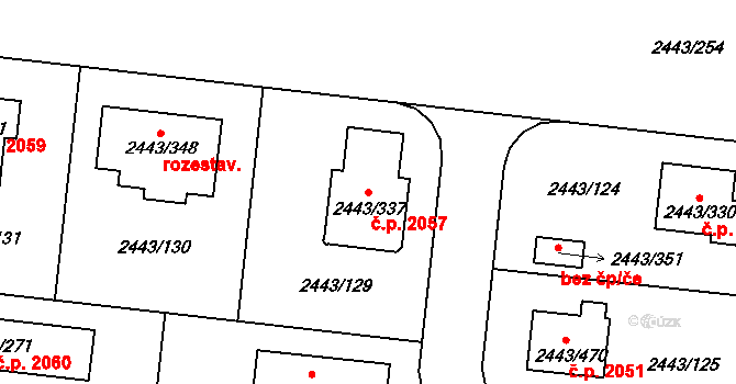 Roztoky 2057 na parcele st. 2443/337 v KÚ Roztoky u Prahy, Katastrální mapa