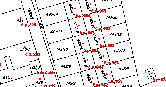 Řeporyje 944, Praha na parcele st. 443/15 v KÚ Řeporyje, Katastrální mapa