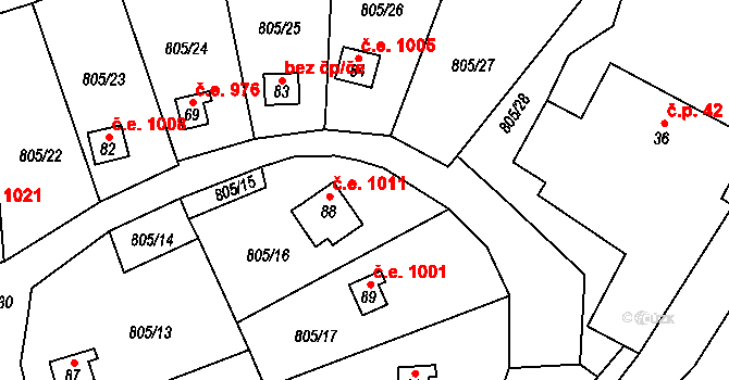 Nedvědice 1011, Soběslav na parcele st. 88 v KÚ Nedvědice u Soběslavi, Katastrální mapa