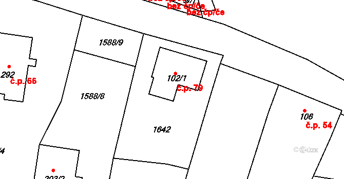 Ledčice 79 na parcele st. 102/1 v KÚ Ledčice, Katastrální mapa