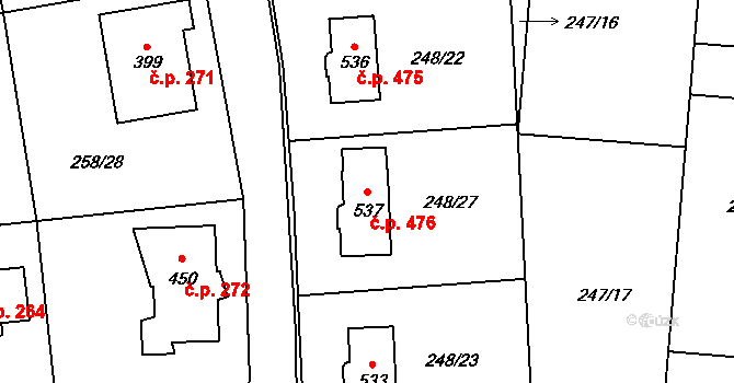 Vysoká nad Labem 476 na parcele st. 537 v KÚ Vysoká nad Labem, Katastrální mapa