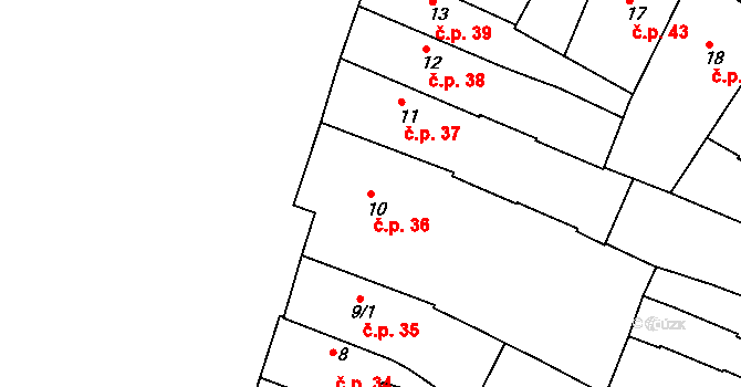 Jemnice 36 na parcele st. 10 v KÚ Jemnice, Katastrální mapa