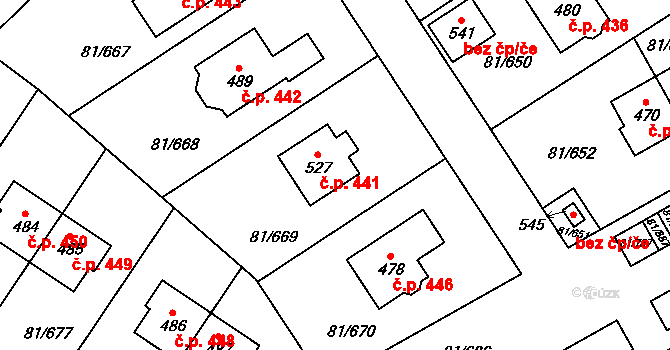 Nupaky 441 na parcele st. 527 v KÚ Nupaky, Katastrální mapa