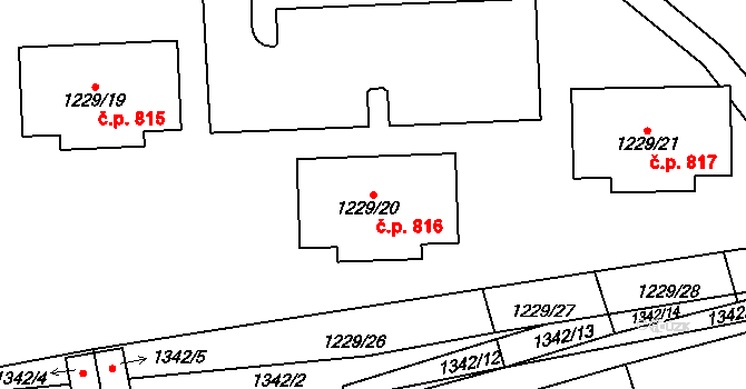 Vejprnice 816 na parcele st. 1229/20 v KÚ Vejprnice, Katastrální mapa