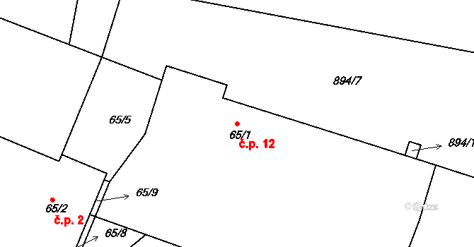 Petrovice 12, Bystřice na parcele st. 65/1 v KÚ Nesvačily u Bystřice, Katastrální mapa