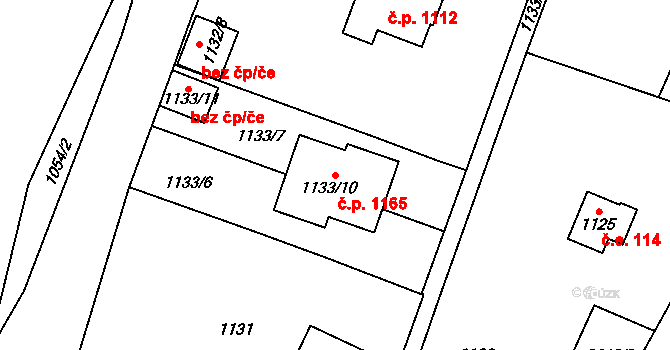 Řevnice 1165 na parcele st. 1133/10 v KÚ Řevnice, Katastrální mapa