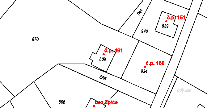 Loučky 161, Zátor na parcele st. 869 v KÚ Loučky u Zátoru, Katastrální mapa