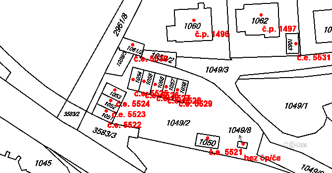 Kadaň 5528 na parcele st. 1057 v KÚ Kadaň, Katastrální mapa