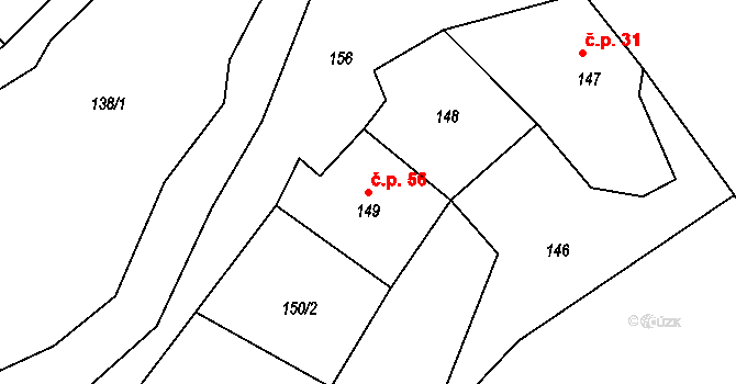 Písečná 56, Česká Lípa na parcele st. 149 v KÚ Písečná u Dobranova, Katastrální mapa