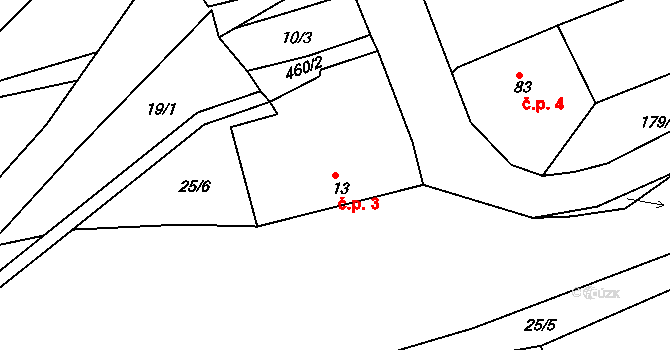 Ostroh 3, Poustka na parcele st. 13 v KÚ Ostroh, Katastrální mapa