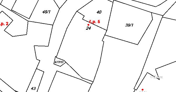 Chmelná 5 na parcele st. 24 v KÚ Chmelná u Vlašimi, Katastrální mapa