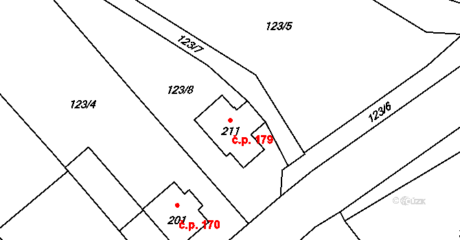 Sedlec 179, Sedlec-Prčice na parcele st. 211 v KÚ Sedlec u Votic, Katastrální mapa
