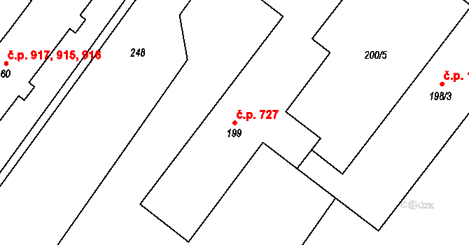 Rýmařov 727 na parcele st. 199 v KÚ Rýmařov, Katastrální mapa