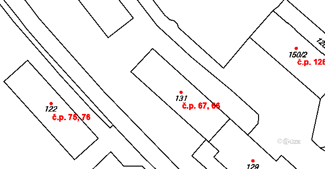 Dolní Rožínka 66,67 na parcele st. 131 v KÚ Dolní Rožínka, Katastrální mapa