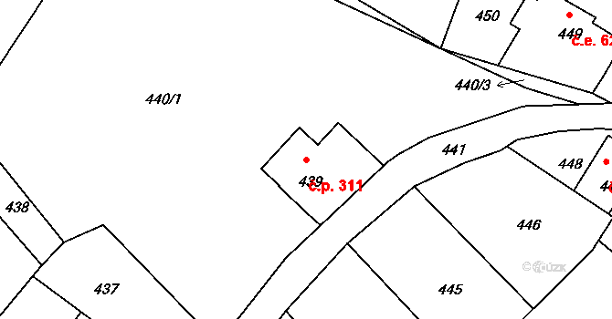 Dolní Chřibská 311, Chřibská na parcele st. 439 v KÚ Dolní Chřibská, Katastrální mapa