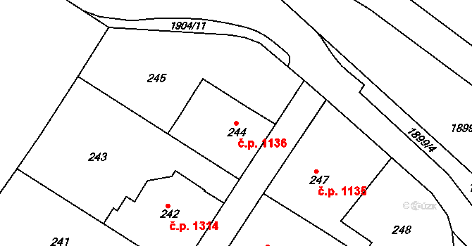 Brumov 1136, Brumov-Bylnice na parcele st. 244 v KÚ Brumov, Katastrální mapa