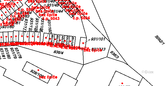 Louny 40016021 na parcele st. 931/101 v KÚ Louny, Katastrální mapa