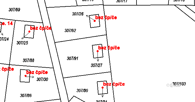 Jenišov 41764021 na parcele st. 307/27 v KÚ Jenišov, Katastrální mapa