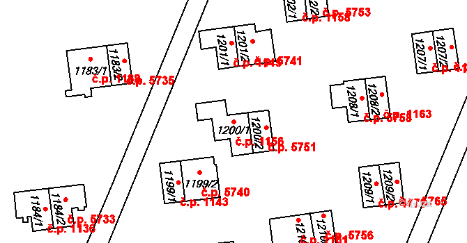 Zlín 1156 na parcele st. 1200/1 v KÚ Zlín, Katastrální mapa