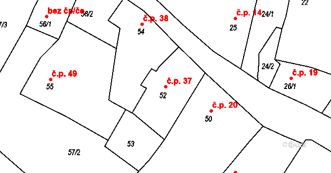Kamenec 37, Holasovice na parcele st. 52 v KÚ Kamenec, Katastrální mapa
