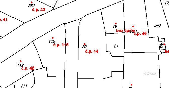 Chlebičov 44 na parcele st. 20 v KÚ Chlebičov, Katastrální mapa