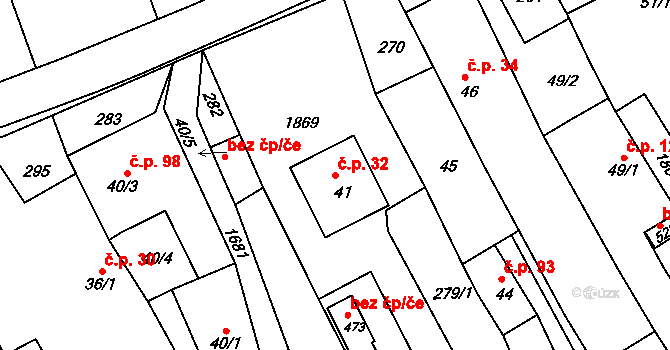 Hrabyně 32 na parcele st. 41 v KÚ Hrabyně, Katastrální mapa