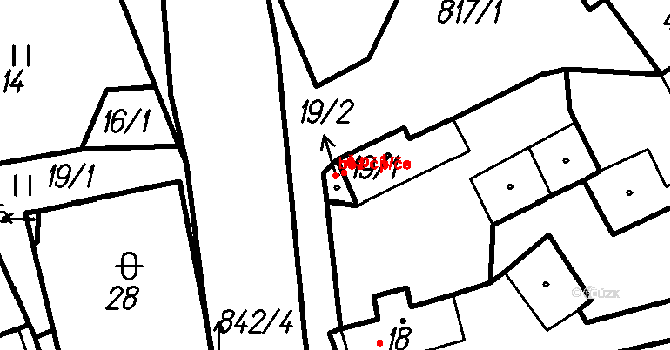 Plasy 46529021 na parcele st. 19/2 v KÚ Horní Hradiště, Katastrální mapa