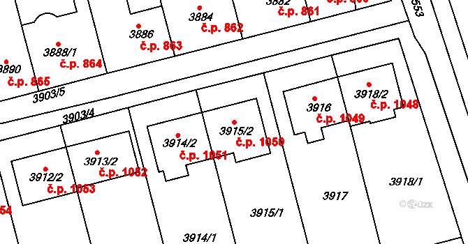 Vlčnov 1050 na parcele st. 3915/2 v KÚ Vlčnov, Katastrální mapa