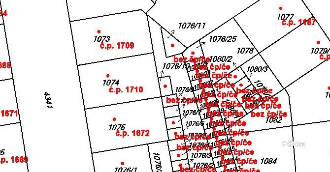 Praha 46680021 na parcele st. 1076/10 v KÚ Žižkov, Katastrální mapa