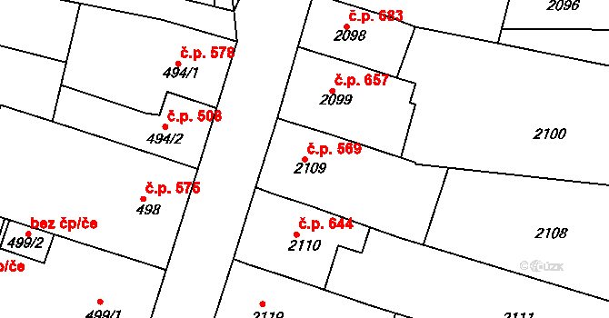 Nivnice 569 na parcele st. 2109 v KÚ Nivnice, Katastrální mapa