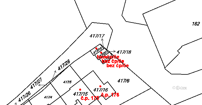 Praha 49344021 na parcele st. 417/20 v KÚ Přední Kopanina, Katastrální mapa