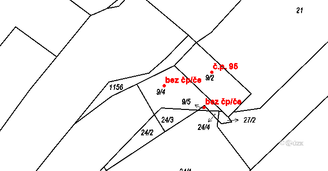 Bílé Podolí 49535021 na parcele st. 9/4 v KÚ Zaříčany, Katastrální mapa
