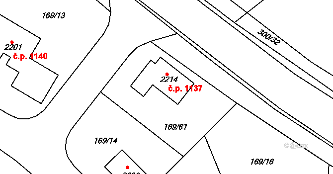 Podklášteří 1137, Třebíč na parcele st. 2214 v KÚ Podklášteří, Katastrální mapa