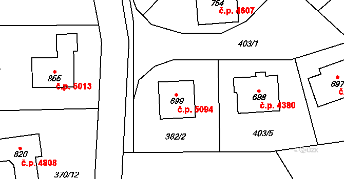 Kokonín 5094, Jablonec nad Nisou na parcele st. 699 v KÚ Kokonín, Katastrální mapa