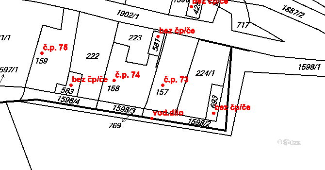 Hrochův Týnec 73 na parcele st. 157 v KÚ Hrochův Týnec, Katastrální mapa